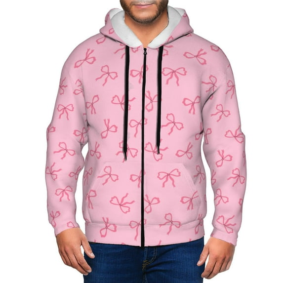Honeii Pink Bows Print Hoodies for Men, Pullover & Full Zip, Breathable Zip up Hoodie, Sweatshirt-X-Large