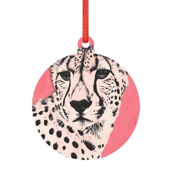 Honeii Pink Cheetah Art Print Christmas Tree Acrylic Ornament | Christmas Decoration, Living Room Bedroom Garden Seasonal Decor for Christmas Tree-Round Shape