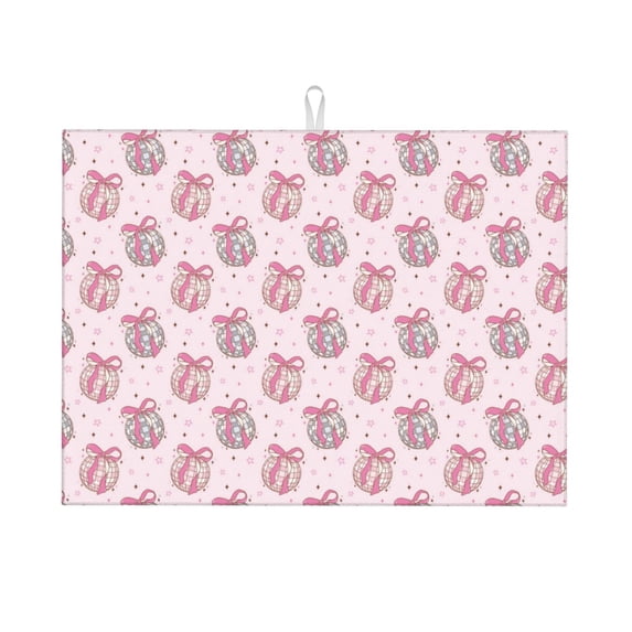 Honeii Pink Disco Ball Print Kitchen Drying Mat Coffee Bar Mat Hide Stain Coffee Maker Mat for Countertops Coffee Pot Dish Drying Mat