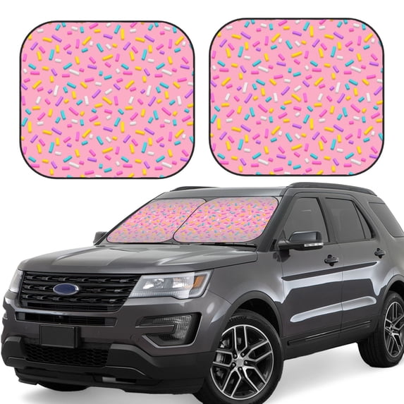 Honeii Pink Donut Print Foldable Car Sun Shade for Windshield, 2-Piece UV Protection Shade, Protects Car Interior, Ideal for Cars, Trucks, SUVs-Large