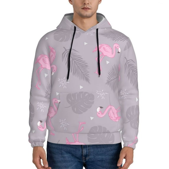 Honeii Pink Flamingo Pattern Mens Hoodies Men's Loose Sleeve Sweatshirt,Pullover Hooded Sweatshirt for Men,Essentials Hoodie-Small