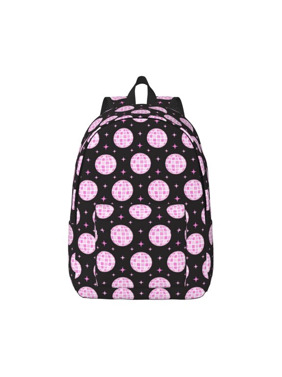 Pink Groovy Disco Ball Print Canvas College Laptop Backpack, Durable Rucksack Travel Notebook Bag School Backpack Book Bag for Men Women-Medium