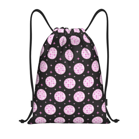 Honeii Pink Groovy Disco Ball Print Drawstring Backpack,Drawstring Bags String Backpack Gym Cinch Sack Backpack Sport Bag Draw-Medium