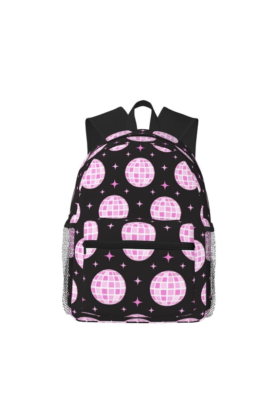 Pink Groovy Disco Ball Print School Backpack,Casual Lightweight Travel Rucksack Daypack,Backpacks for College High