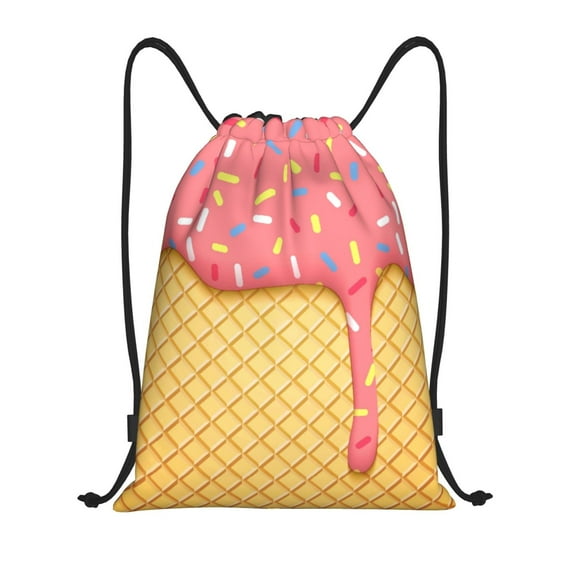 Honeii Pink Ice Cream Print Drawstring Backpack,Drawstring Bags String Backpack Gym Cinch Sack Backpack Sport Bag Draw-Medium