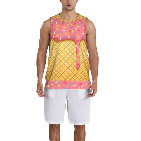 Honeii Pink Ice Cream print basktball shirt for men and women, Unisex basketball jersey for Theme party-Medium