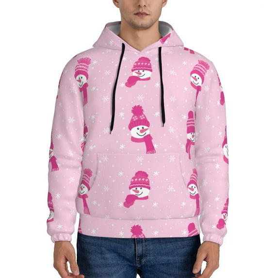 Honeii Pink Scarf Snowman Pattern Mens Hoodies Men's Loose Sleeve Sweatshirt,Pullover Hooded Sweatshirt for Men,Essentials Hoodie-Large