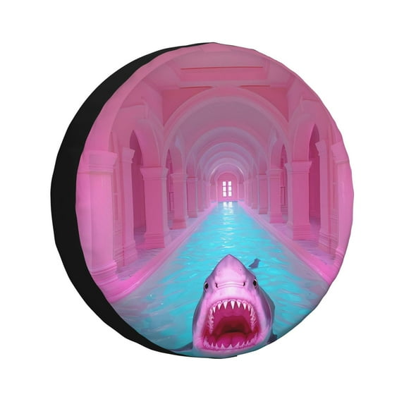 Honeii Pink Shark Pool Fantasy Print Tire Covers, Waterproof Anti-UV Sun Snow Rain Tire Covers for Trailers, RV, Camper, SUV, Truck-17 inch