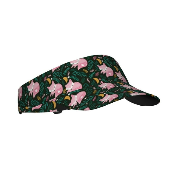 Honeii Pink Sleeping Fox Print Adult Sunscreen Visor Cap, Adjustable Sun Protection Hat,Sun Visor Hats,UV Protection Outdoor Sports Golf Running Sun Caps