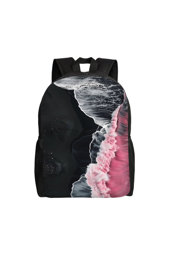Pink White Ocean Waves Print Laptop Backpack for Work, College, Travel, Daily Backpacks for Men Women, Sport Rucksack,Computer Bag
