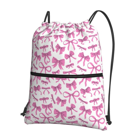Honeii Pink bows Print Drawstring Backpack,String Bag,Sackpack Cinch Water Resistant Nylon for Gym Shopping Sport Yoga