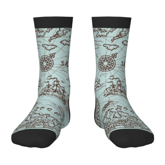 Honeii Pirate Adventure Map Print Children's Colorful Socks,Unisex Kids and Toddlers' Cushioned Sock,Kids Athletic Crew Socks,for Everyday Wear and Sports