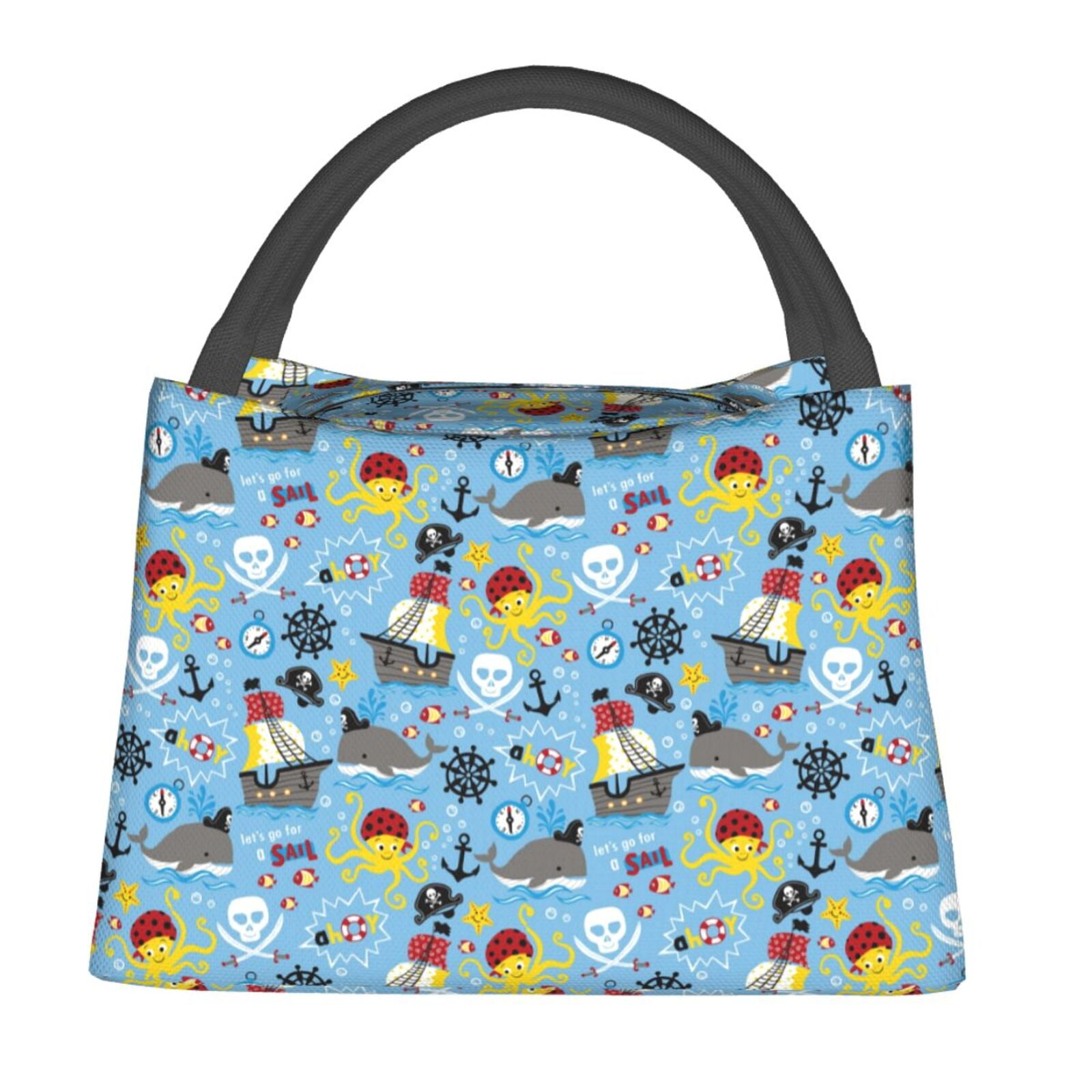Honeii Pirate Marine Animals Print Cooler Bag Insulated, Large Leakproof Soft Sided Portable Cooler Bag,Lunch Box Lunch Bag