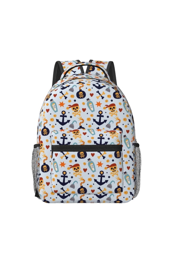 Pirate Skull And Anchor Print Backpack for School,15.6 inch Laptop Back Pack for High School and College Students, Waterproof Computer Bookbag-One Size