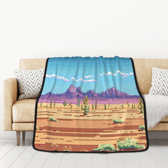 Honeii Pixel Desert Landscape for Throw Blanket for Couch - Thick Blanket, Soft Fuzzy Plush Throw Blanket for All Seasons, Double Sided Blanket,50x60 In