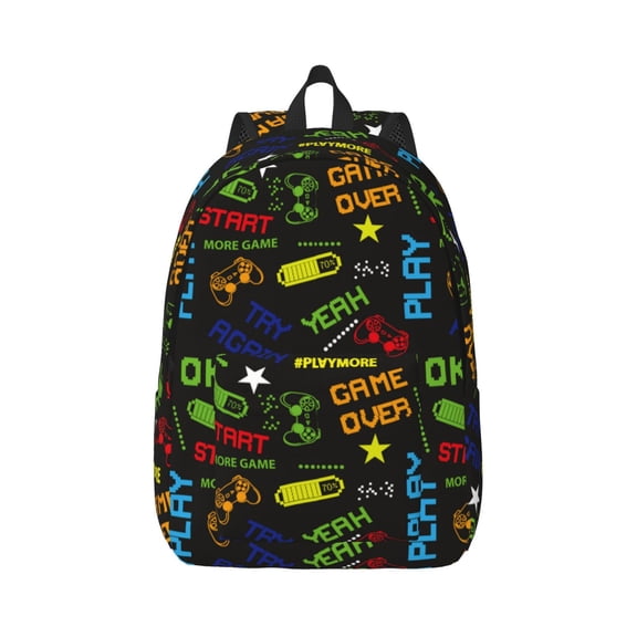 Honeii Pixel Game Print Canvas College Laptop Backpack, Durable Rucksack Travel Notebook Bag School Backpack Book Bag for Men Women-Medium