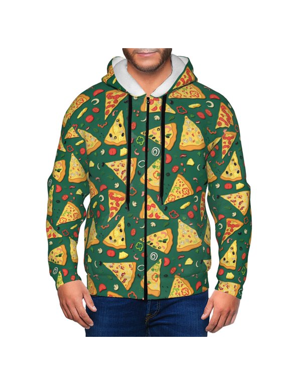 Pizza Print Hoodies for Men, Pullover & Full Zip, Breathable Zip up Hoodie, Sweatshirt-3X-Large