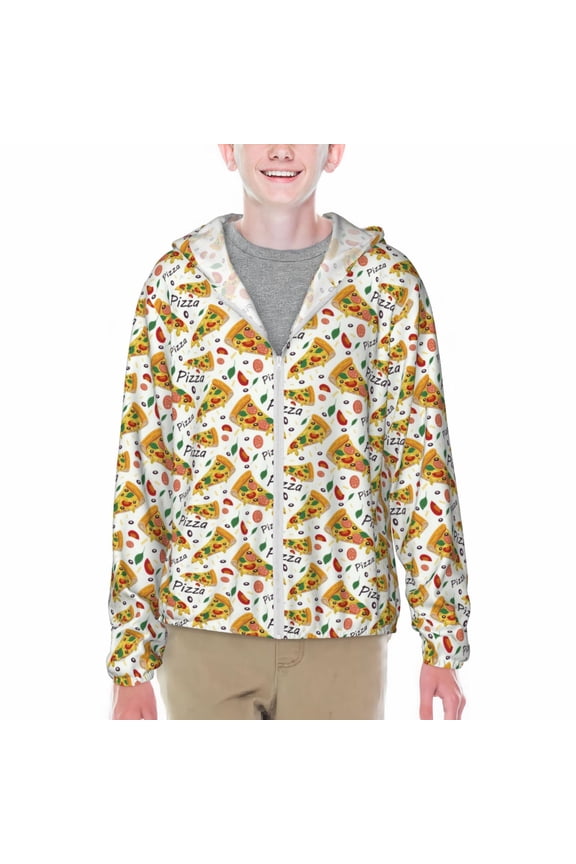 Pizza Slices Print Sun Protection Jacket Hooded Cooling Shirt with Pockets Hiking Outdoor Performance-Small