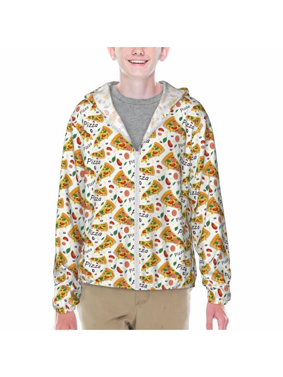 Pizza Slices Print Sun Protection Jacket Hooded Cooling Shirt with Pockets Hiking Outdoor Performance-Small