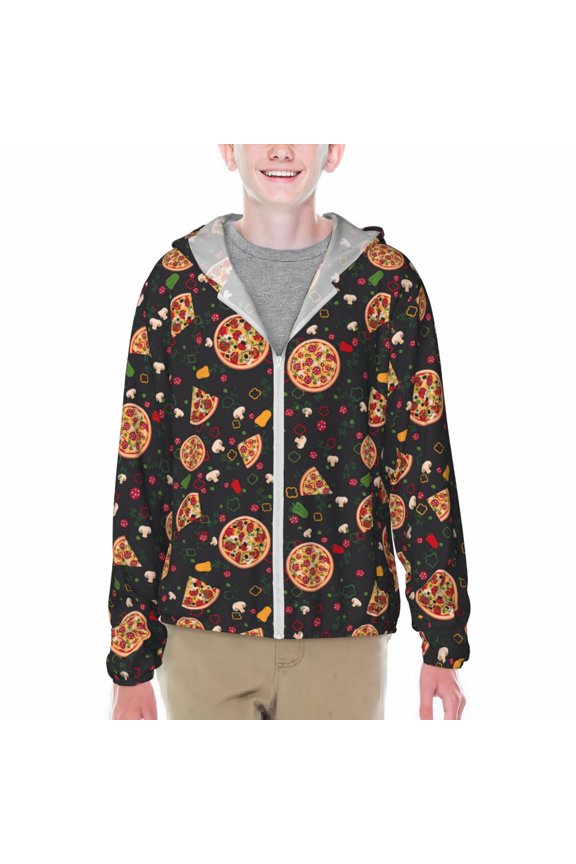 Pizzas Mushrooms Print Sun Protection Jacket Hooded Cooling Shirt with Pockets Hiking Outdoor Performance-Small