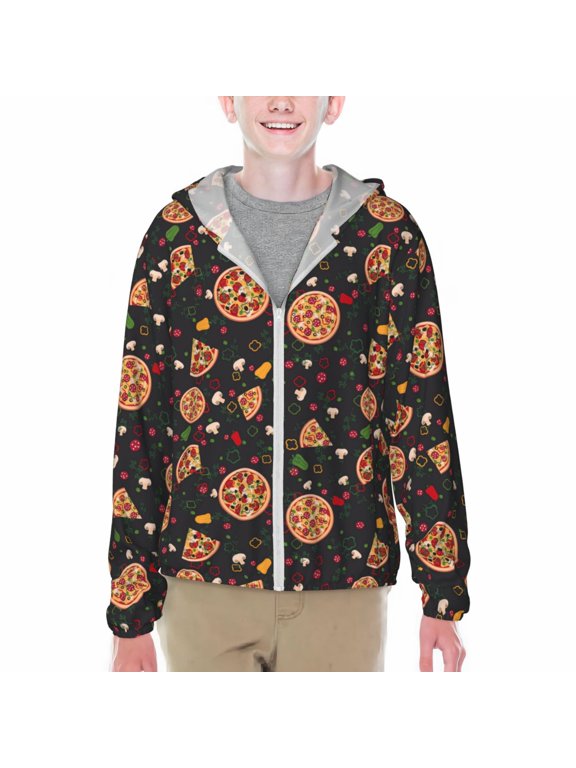Pizzas Mushrooms Print Sun Protection Jacket Hooded Cooling Shirt with Pockets Hiking Outdoor Performance-Small