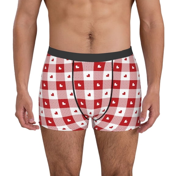 Honeii Plaid Heart Men's Underwear Boxer Briefs Pack, ComfortSoft Boxer Brief for Men, Moisture-Wicking Breathable-Large