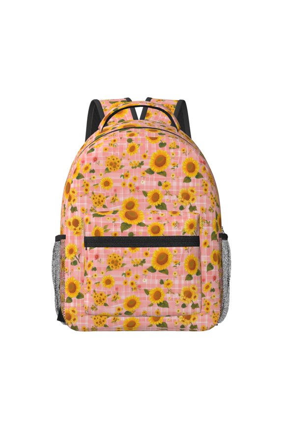 Plaid Sunflower Print Backpack for School,15.6 inch Laptop Back Pack for High School and College Students, Waterproof Computer Bookbag-One Size