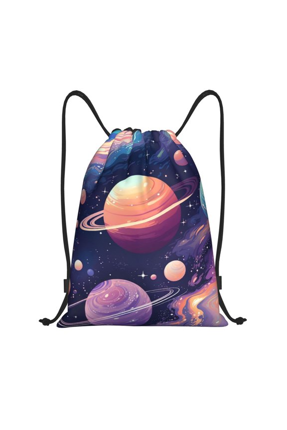 Planet Pastel Galaxy Print Drawstring Backpack,Drawstring Bags String Backpack Gym Cinch Sack Backpack Sport Bag Draw-Small