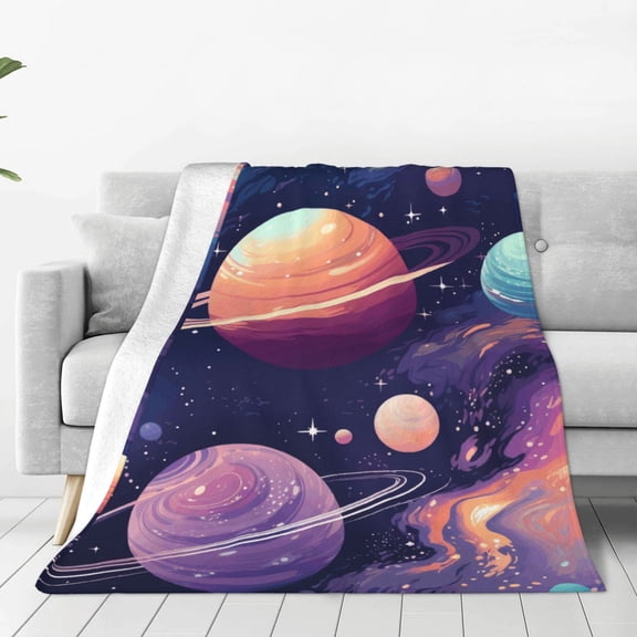 Honeii Planet Pastel Galaxy Print Fleece Blanket - Throw Blanket for Bed, Sofa, Couch, Camping, and Travel , Microplush Ultra Soft Warm Blanket-40"x30"