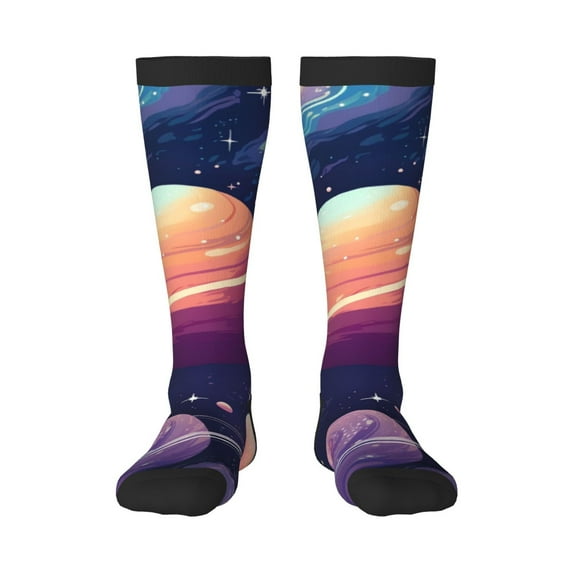 Honeii Planet Pastel Galaxy Print Long Socks,Novelty Design Socks Gift for Men and Women,Crew Socks,Calf Socks