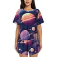 thumbnail image 1 of Honeii Planet Pastel Galaxy for Women's Summer Pajama Set ,Soft Short Sleeve Shirt & Matching Bottoms,Loungewear,2PCS Sleepwear Relaxed Home Wear-Large, 1 of 6