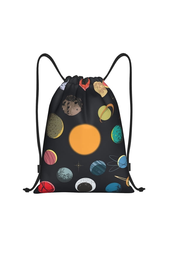 Planets And Their Moons Print Drawstring Backpack,Drawstring Bags String Backpack Gym Cinch Sack Backpack Sport Bag Draw-Small