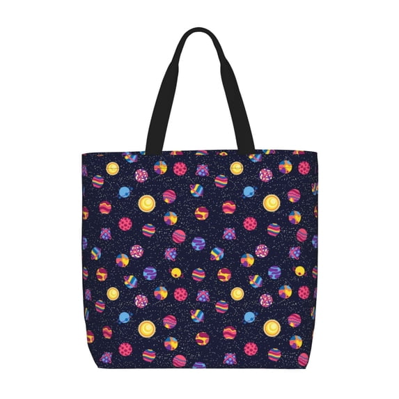 Honeii Planets Print Tote Bag, Reusable Grocery Shopping Bag,Shoulder Bag with Inner Pocket