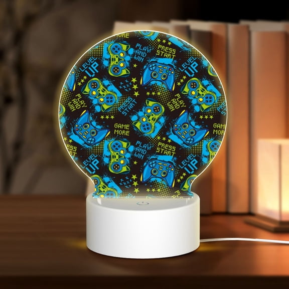 Honeii Play Game Print Acrylic LED Night Lamp,Round Touch-Control Night Light with 3 Lighting Modes,for Bedrooms, Living Rooms, and Gifting
