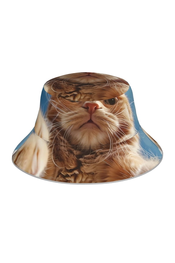 Playful Cat Fisheye View for Unisex Bucket Hat Waterproof Rain Hat Reversible Shiny Rave Bucket Hat for Concert Festival Boonie Cap