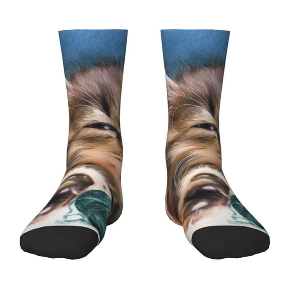 Honeii Playful Cat Print Children's Colorful Socks,Unisex Kids and Toddlers' Cushioned Sock,Kids Athletic Crew Socks,for Everyday Wear and Sports