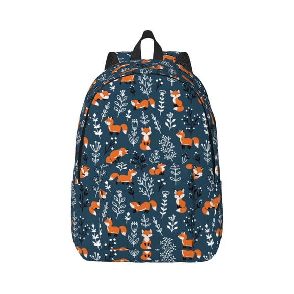 Honeii Playful Foxes Forest Blues Print Canvas College Laptop Backpack, Durable Rucksack Travel Notebook Bag School Backpack Book Bag for Men Women-Medium
