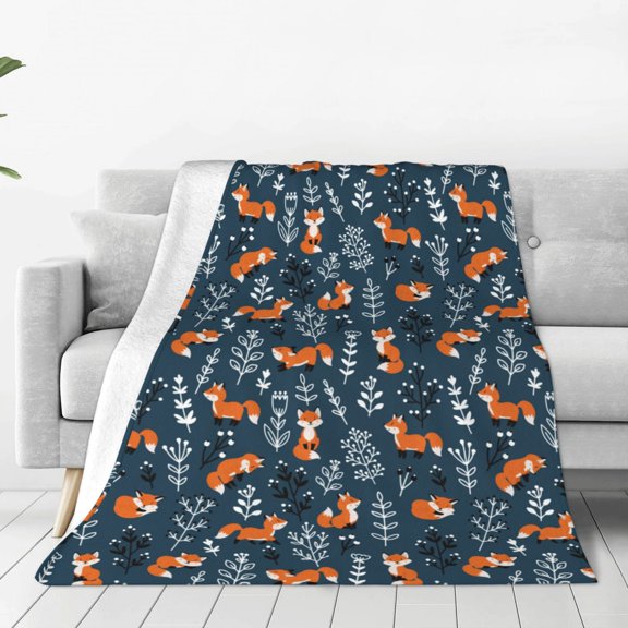Honeii Playful Foxes Forest Blues Print Fleece Blanket - Throw Blanket for Bed, Sofa, Couch, Camping, and Travel , Microplush Ultra Soft Warm Blanket-40"x30"