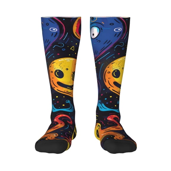 Honeii Playful Ghosts Night Sky Print Long Socks,Novelty Design Socks Gift for Men and Women,Crew Socks,Calf Socks