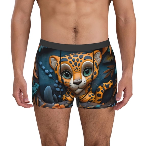Honeii Playful Leopard Art Print Mens Boxer Briefs Breathable,Boxer Brief for Men, Moisture-Wicking Underwear-Small