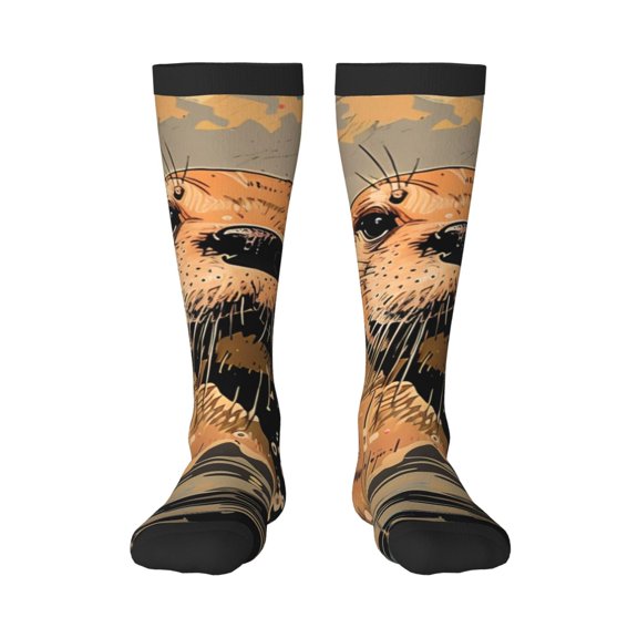 Honeii Playful Otter Tropical Beach Print Long Socks,Novelty Design Socks Gift for Men and Women,Crew Socks,Calf Socks