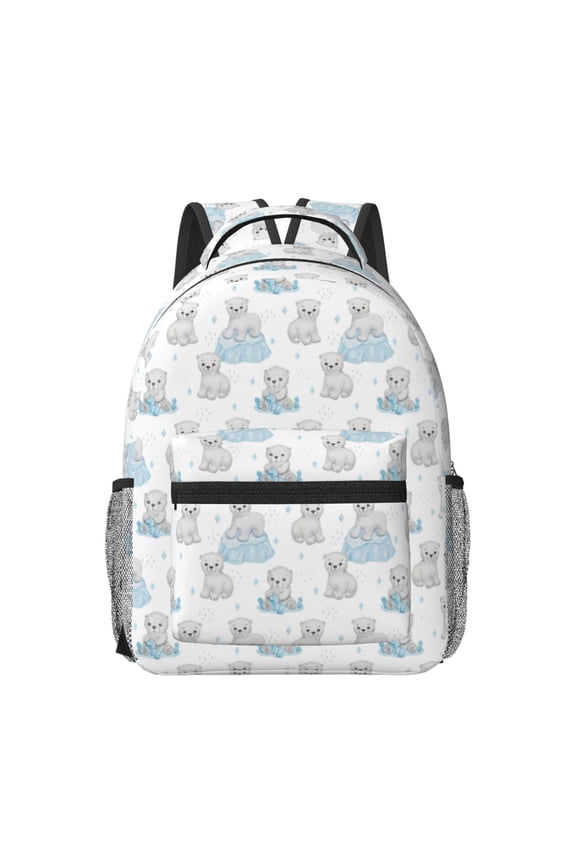 Playful Polar Bear Pals Print Backpack for School,15.6 inch Laptop Back Pack for High School and College Students, Waterproof Computer Bookbag-One Size