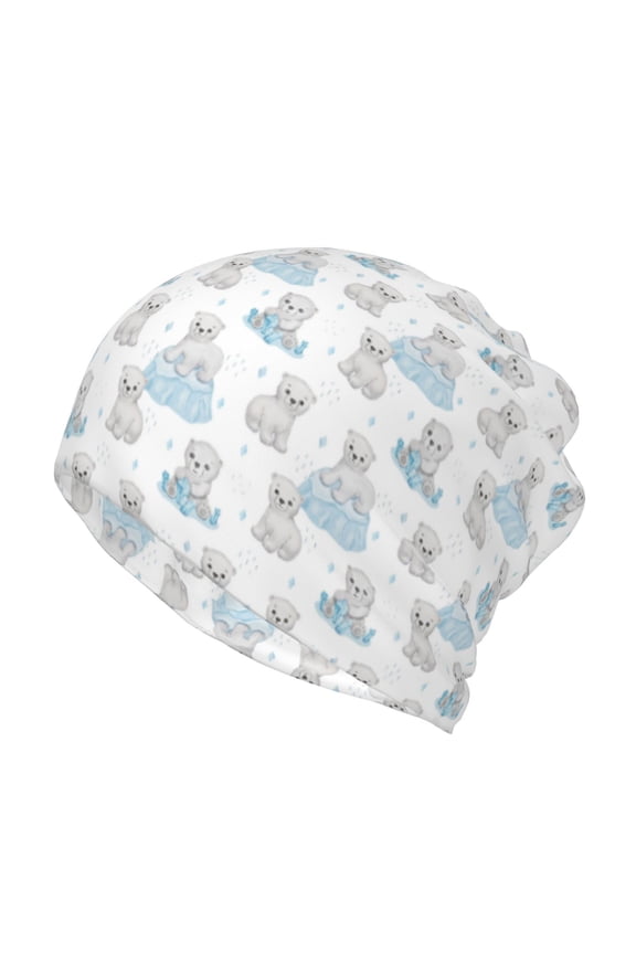 Playful Polar Bear Pals Print Winter Beanie Daily Hat - Thermal Polar Fleece Ski Running Hat Skull Cap for Men and Women,Beanie