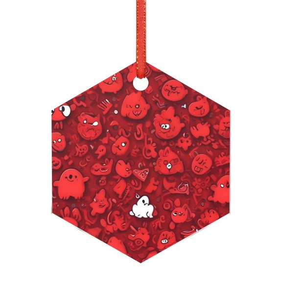 Honeii Playful Red Cartoon Faces Print Christmas Tree Acrylic Ornament | Christmas Decoration, Living Room Bedroom Garden Seasonal Decor for Christmas Tree-Hexagon