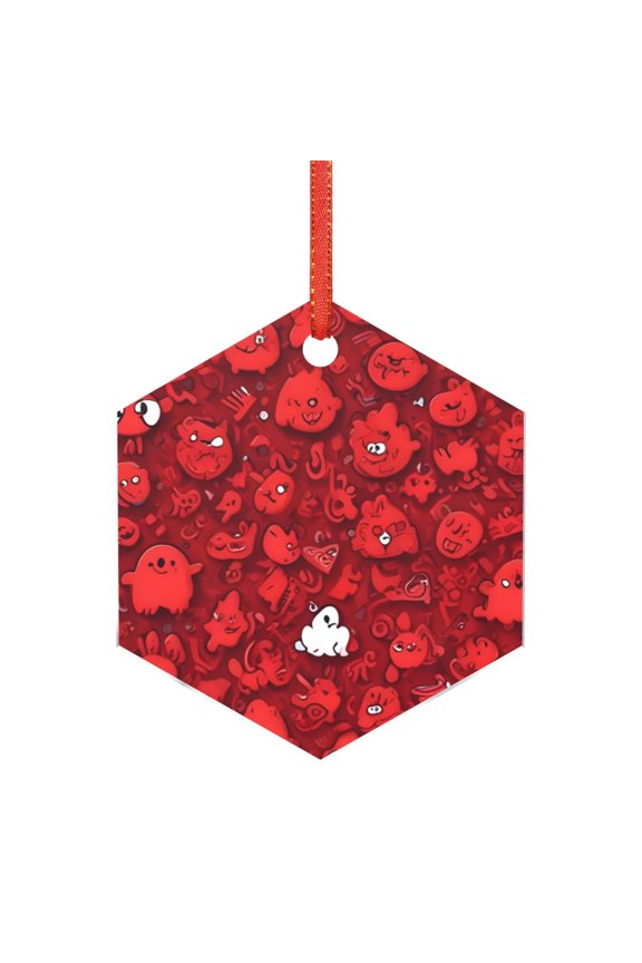 Playful Red Cartoon Faces Print Christmas Tree Acrylic Ornament | Christmas Decoration, Living Room Bedroom Garden Seasonal Decor for Christmas Tree-Hexagon