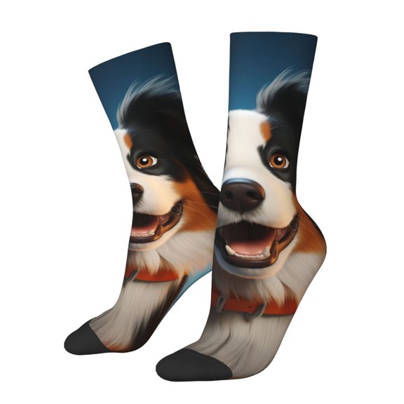 Honeii Playful Smile Cute Dog Print Adult Socks,Crew Socks,Casual Calf Socks,Daily Wear Socks for Men & Women, Perfect for Sports, Casual and Everyday Use