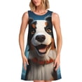 thumbnail image 1 of Honeii Playful Smile Cute Dog Print Women's Sleeveless Dress, Loose Fit Casual Dress for Women, Summer Fashion Dress, 1 of 7