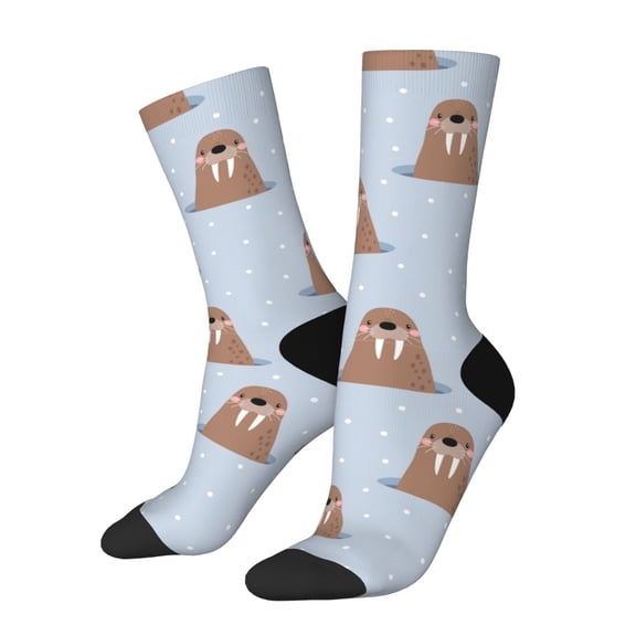 Honeii Playful Walrus Wonders Print Adult Socks,Crew Socks,Casual Calf Socks,Daily Wear Socks for Men & Women, Perfect for Sports, Casual and Everyday Use