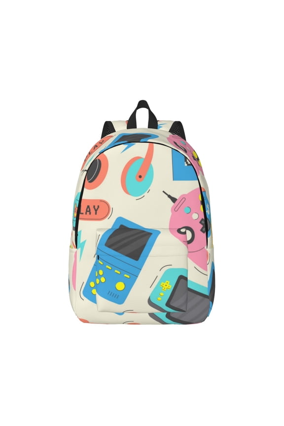 Playing Video Games Print Canvas College Laptop Backpack, Durable Rucksack Travel Notebook Bag School Backpack Book Bag for Men Women-Medium