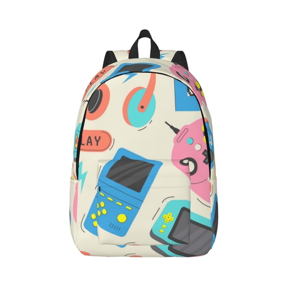 Honeii Playing Video Games Print Canvas College Laptop Backpack, Durable Rucksack Travel Notebook Bag School Backpack Book Bag for Men Women-Small